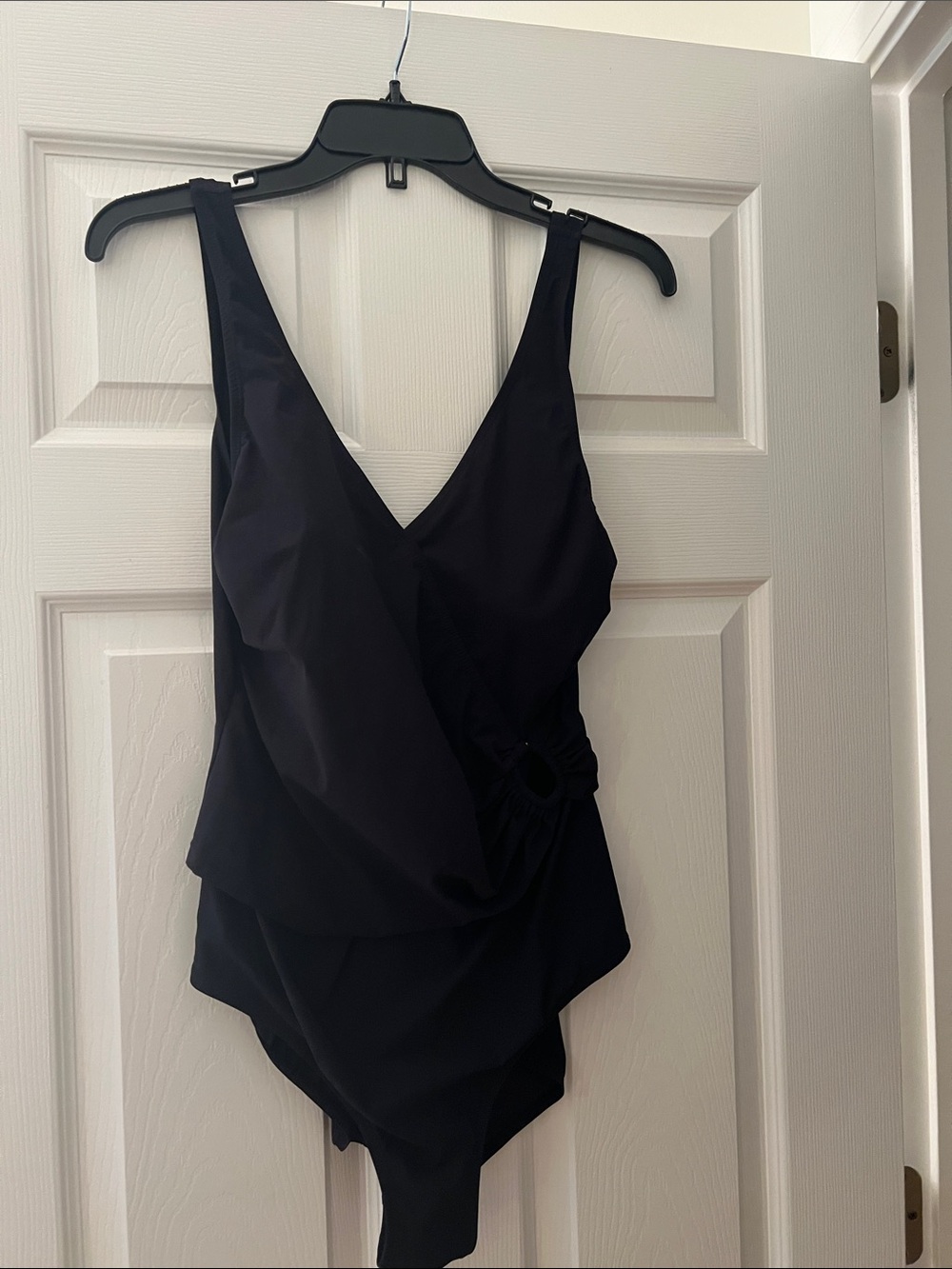 Jones New York Black Women's V-Neck One-Piece Swimsuit